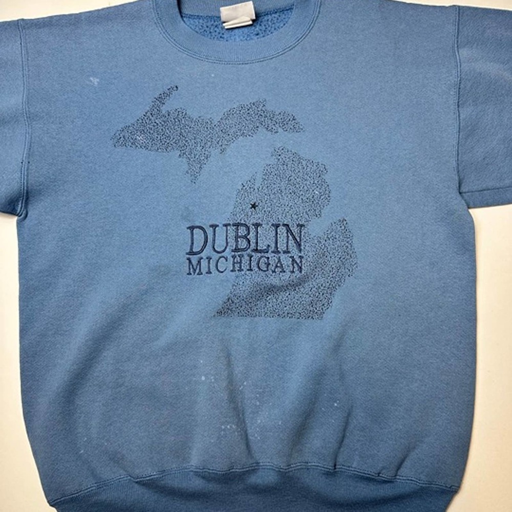 Vintage Hanes Heavyweight Dublin Michigan Blue Sweater Womens Medium
